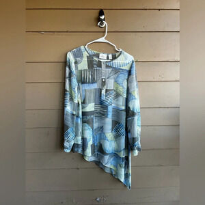 Chico's Geometric Asymmetrical Hem Long Sleeve Blouse - Size 1 (Medium)